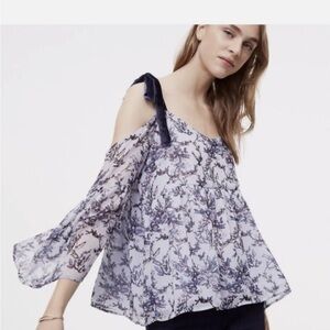 LOFT Floral Cold-Shoulder Blouse with Velvet details NWOT size:XL